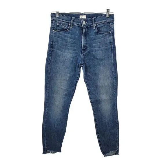 Mother The Stunner Ankle‎ Step Fray Jeans Medium Wash Size 29 Button Fly Stretch
